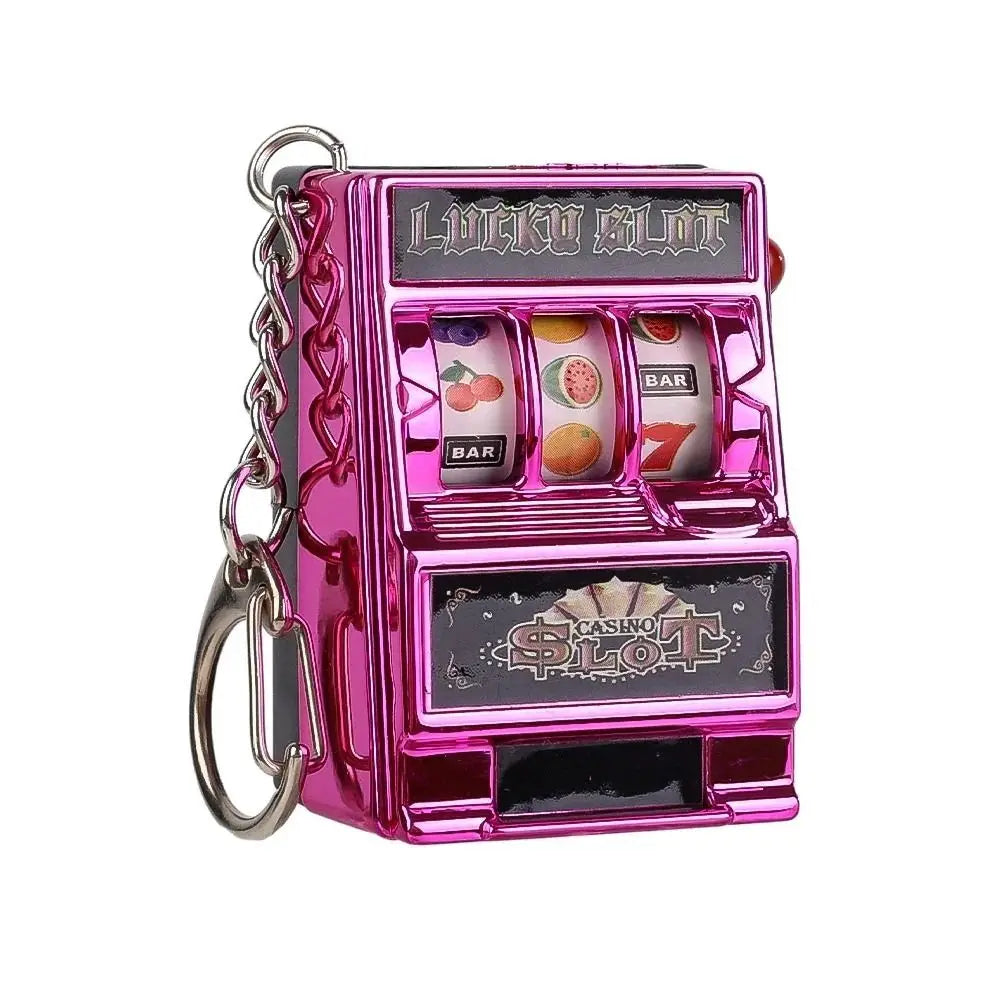 Mini Gambling Slot Machine Key Chains Creative Arcade Pocket Fruit Lucky Jackpot Gadget Antistress Toy Funny Games Keychain Ring Econic Blanks