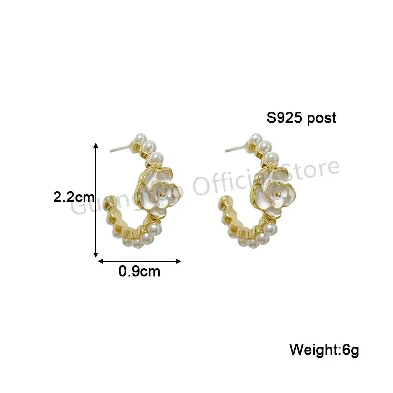 Pure White Women's Dangle Earrings Blooming Flower Acrylic Enamel Butterfly Imitation Pearl Heart Hanging Earrings Elegant brinc Econic Blanks