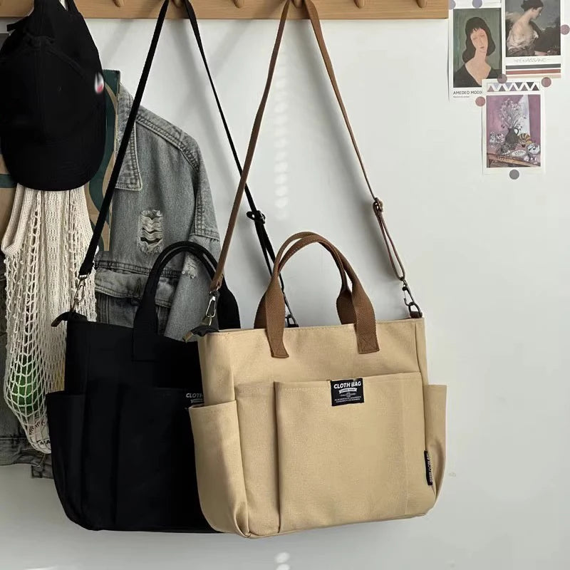 Urban Minimalist Female Student Large Capacity Commuting Horizontal Canvas Single Shoulder Diagonal Cross Portable Tote Bag Econic Blanks