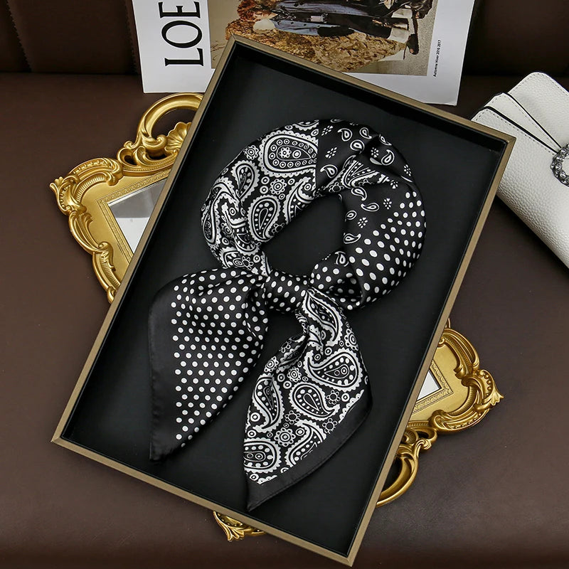 2025 New Fashion 70X70cmPrinted Women's Scarf Pashmina Silk Scarf Square Shawl Decorative Headband Neck Luxury Design Bandana Quick Pick Grocers