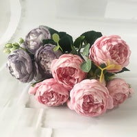 30cm Rose Pink Silk Peony Artificial Flowers Bouquet 5 Big Head and 4 Bud Cheap Fake Flowers for Home Wedding Decoration indoor Quick Pick Grocers