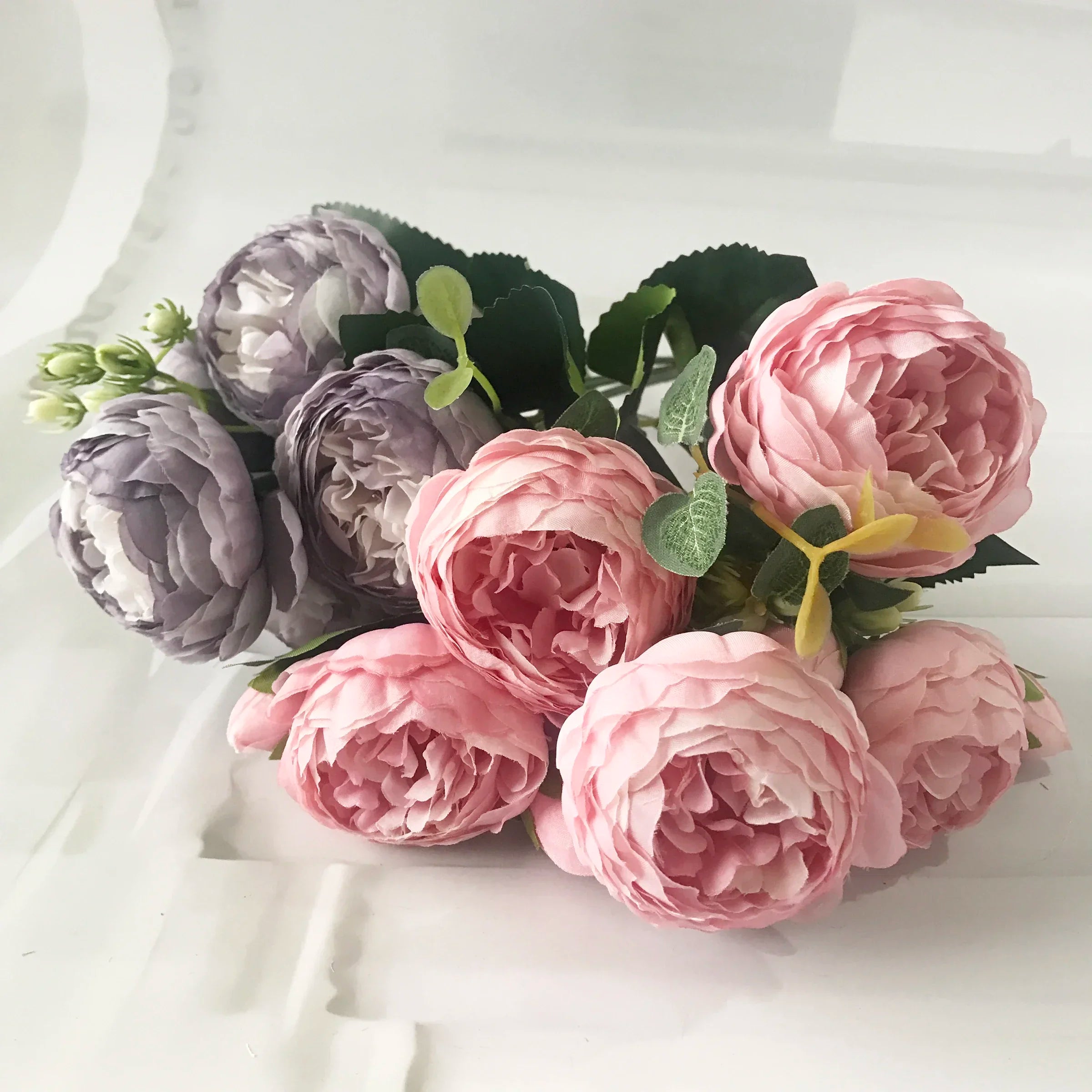 30cm Rose Pink Silk Peony Artificial Flowers Bouquet 5 Big Head and 4 Bud Cheap Fake Flowers for Home Wedding Decoration indoor Quick Pick Grocers