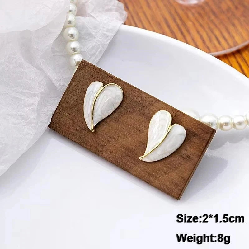 Pure White Women's Dangle Earrings Blooming Flower Acrylic Enamel Butterfly Imitation Pearl Heart Hanging Earrings Elegant brinc Econic Blanks