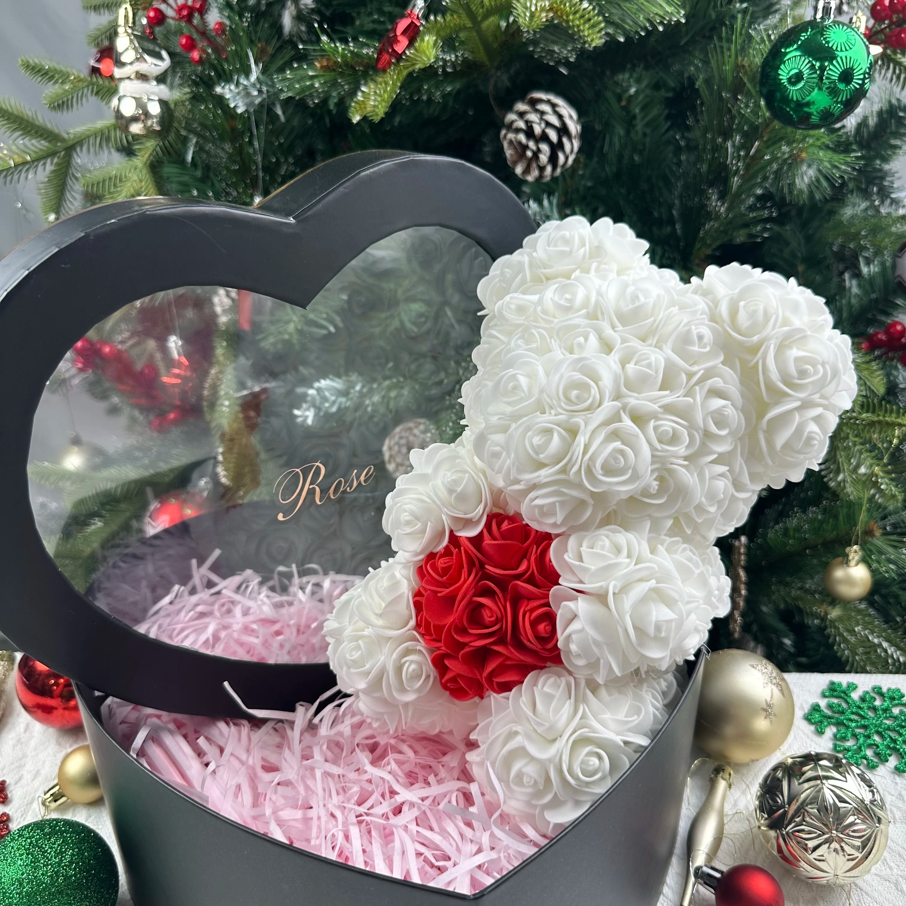25cm Artificial Teddy Rose Flower Bear with Box Romantic Valentines Day Gift Girlfriend Women Anniversary Wedding Party Supplies Quick Pick Grocers
