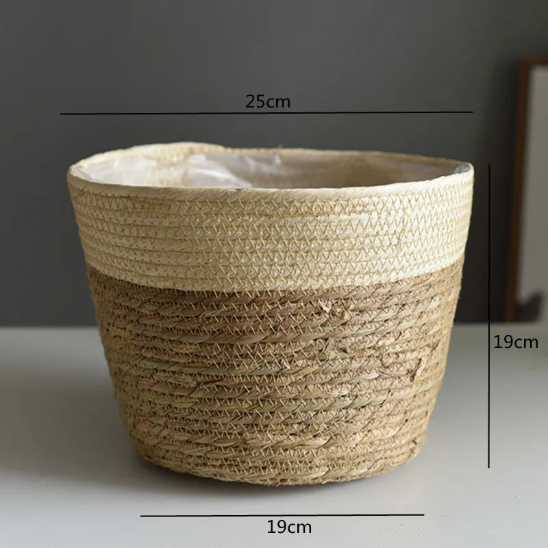 Straw Weaving Flower Plant Pot Basket Grass Planter Basket Indoor Outdoor Flower Pot Cover Plant Containers for Plantable Plants Quick Pick Grocers