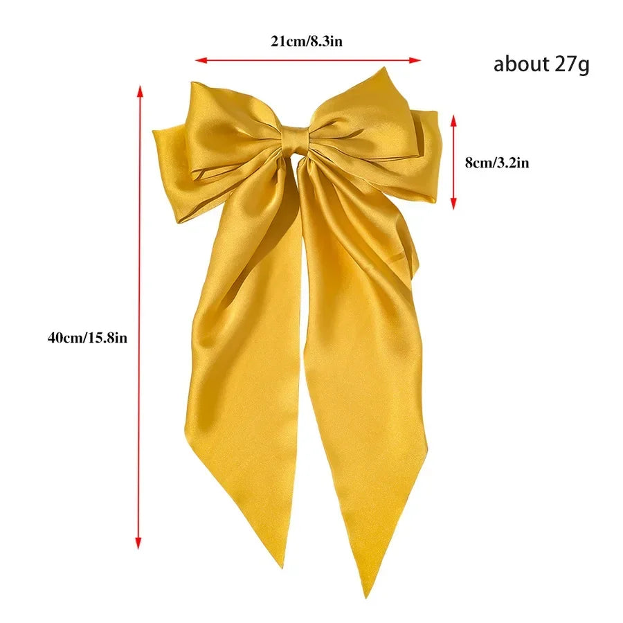 Korean Accessories Hair Clips for Women Girls Big Bowknot Solid Satin Long Ribbon Bows Spring Clamp Barette Cheveux Femme 2023 Quick Pick Grocers