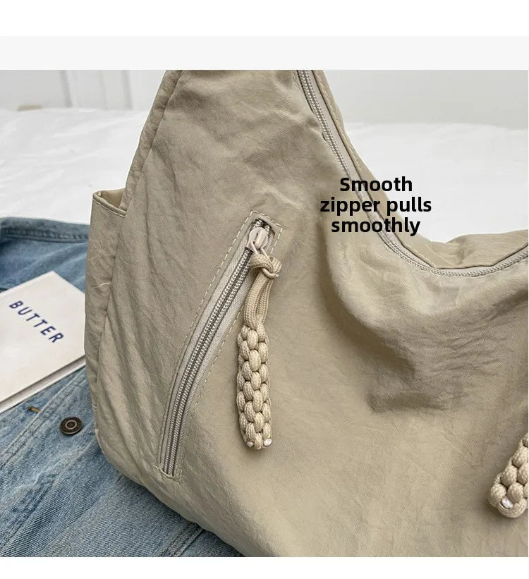 Trendy Women's Soft Cloth Shoulder Bag Solid Color Student 2026 Spring Y2k Casual Style Big Handbags Crossbody Bags for Women Quick Pick Grocers