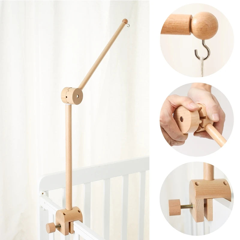 Baby Rattle Toy Bed Bell Bracket Wooden Mobile 0-12 Months Newborn Crochet Bed Bell Hanging Toys Holder Bracket Infant Crib Gift Purest Peak