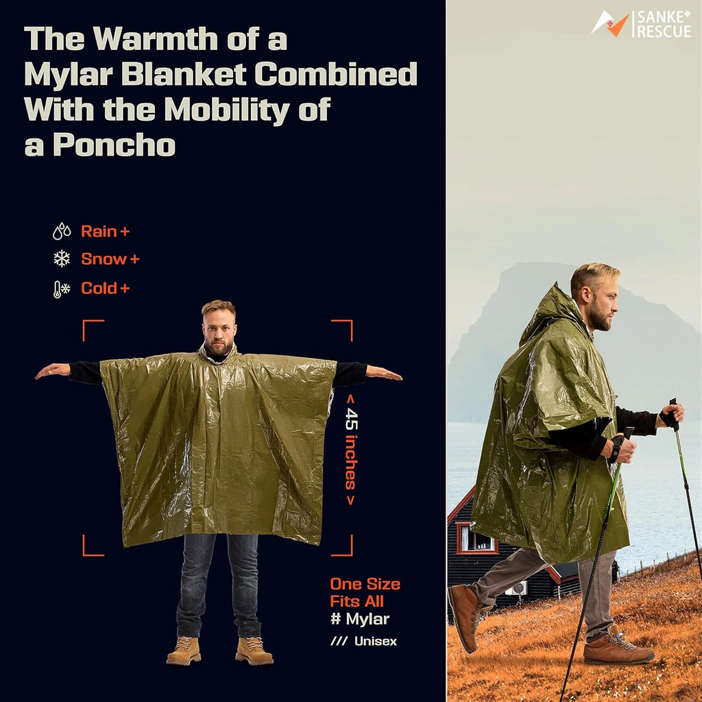 Emergency Waterproof Raincoat Aluminum Film Disposable Poncho Warm Thermal Rainwear Blankets Survival Tools Camping Equipment Quick Pick Grocers