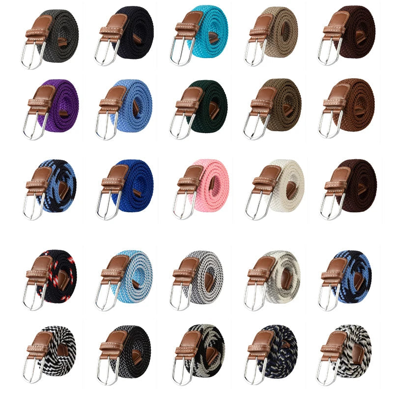 107/120/130CM Fashion Female Elastic Casual Stretch Woven Belt Unisex Canvas Elastic Belts for Women Jeans Pin Buckle Men Belt Quick Pick Grocers