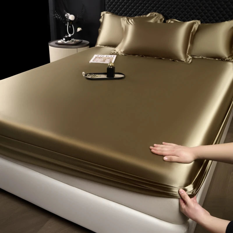 Solid Color Fashion Satin Fitted Sheet Rayon Mattress Cover with Elastic Band Bed Sheet for Bedding 140x200 160x200 Quick Pick Grocers