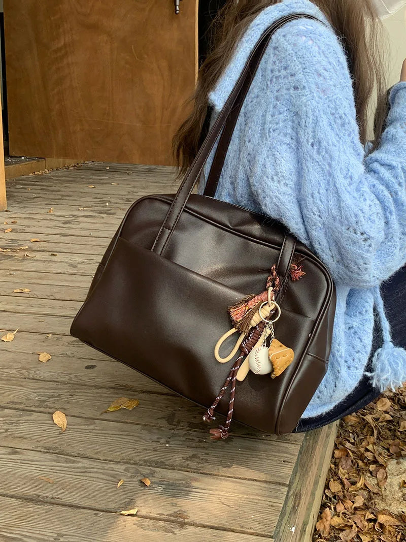 Korean Style Large Capacity Single Shoulder Women's Bag Versatile Vintage Underarm Bag Autumn 2025 New Arrival Tote Bag Quick Pick Grocers
