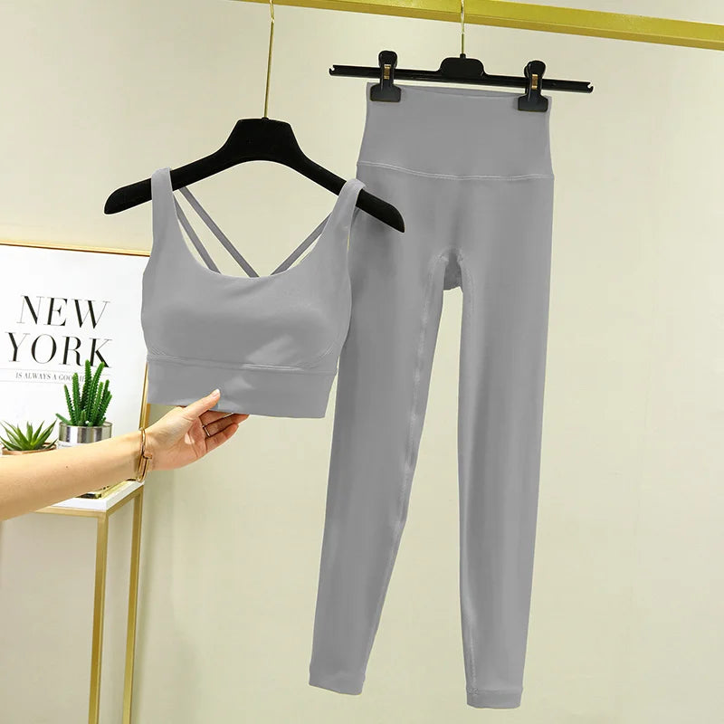 TRY TO BN Women's Tracksuit Yoga Sets Fitness Leggings Sports Bra Naked Sportwear Breathable Workout Two Pieces Suit Gym Clothes Quick Pick Grocers
