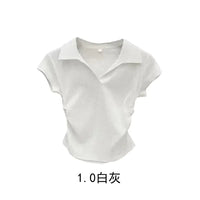 Cotton Summer Sexy Women's T Shirt Skinny Slim Basic Solid Crop Top Short Sleeve Polo TShirtCasual Top Tee for Women Quick Pick Grocers