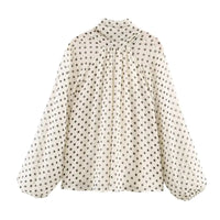 Women Polka Dot Print Blouse Casual High Collar Long Sleeve Lady Top Simple Women's Blouse Female Shirts & Blouses Quick Pick Grocers
