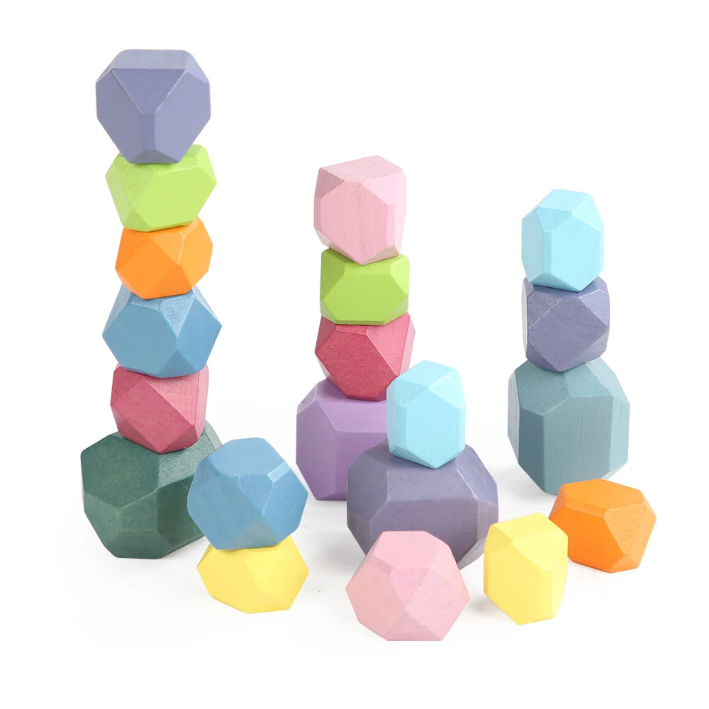Wooden Sorting Stacking Rocks Stones Sensory Toddler Toys Learning Montessori Toys Building Blocks Game for Kids Birthday Gifts Purest Peak
