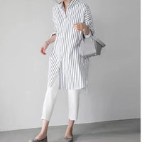 White Loose Long Sleeve Women's Shirt Lazy Design Sense Fashionable Midi New Style Button up Casual Office Wear Quick Pick Grocers