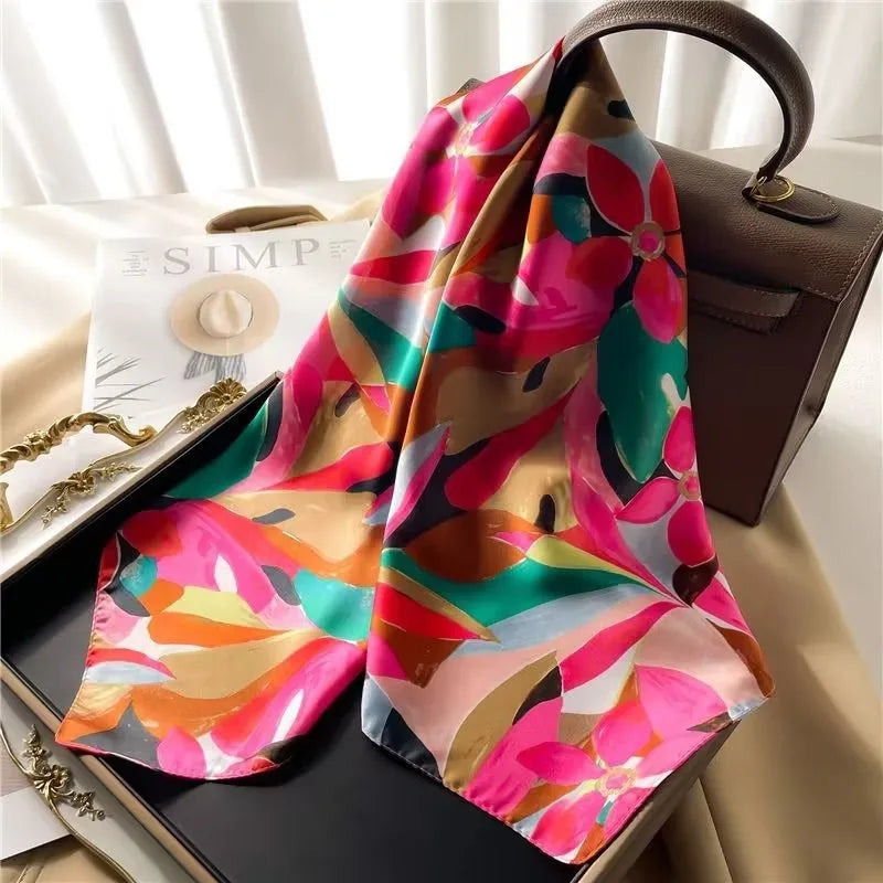 68cm Graffiti Printed Scarf Women'S Autumn And Winter Polyester Fiber Scarf Fashion Versatile Clothes Bag Accessories Scarfs Quick Pick Grocers