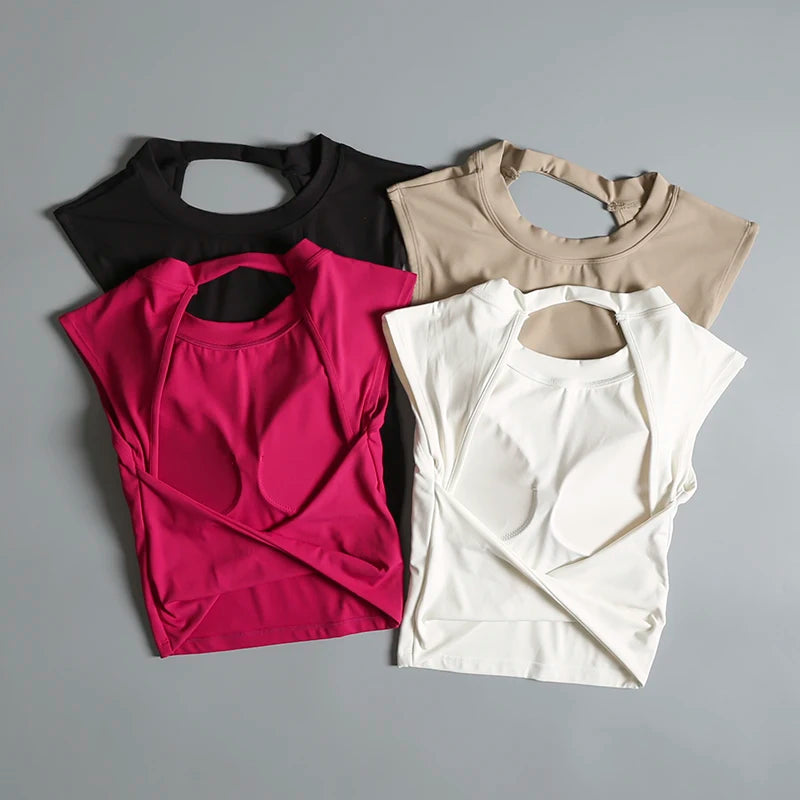 Sexy Short Backless Fixed Chest Pad Sports T-shirt Vest Women's Tight Fitting Quick Drying Slimming Yoga Suit Top Clothing Quick Pick Grocers