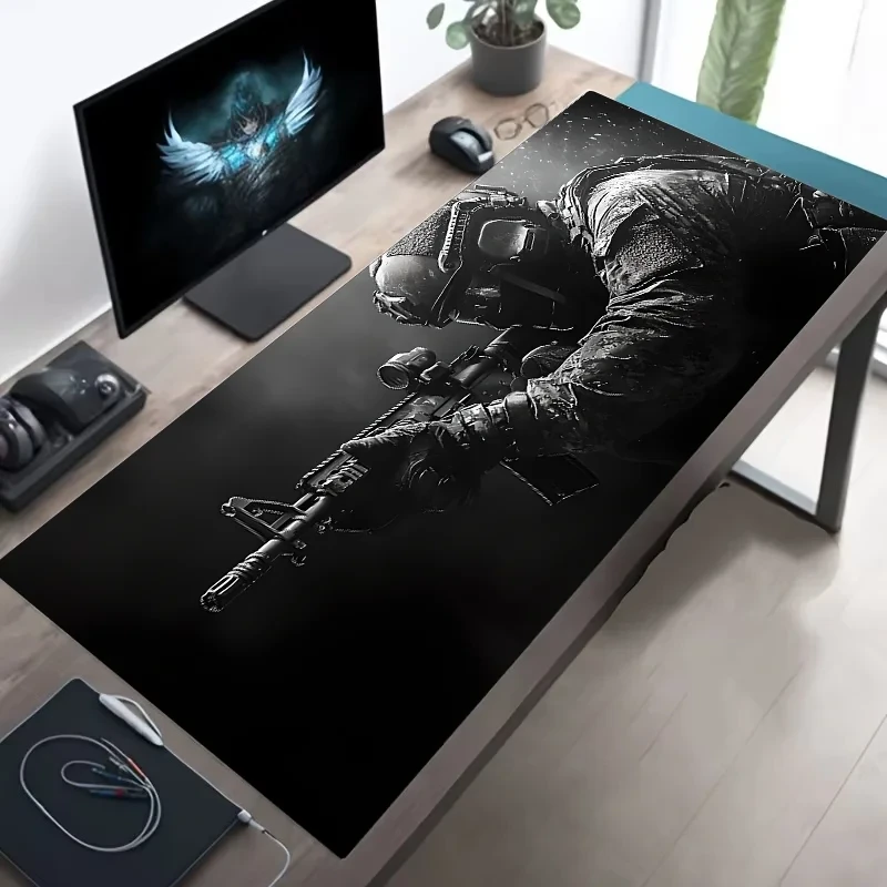 Large Mouse Pad Tactical Soldier Design Non-Slip XXL desk pad gaming accessories Stitched Edges for Home and game for fps gamer Econic Blanks