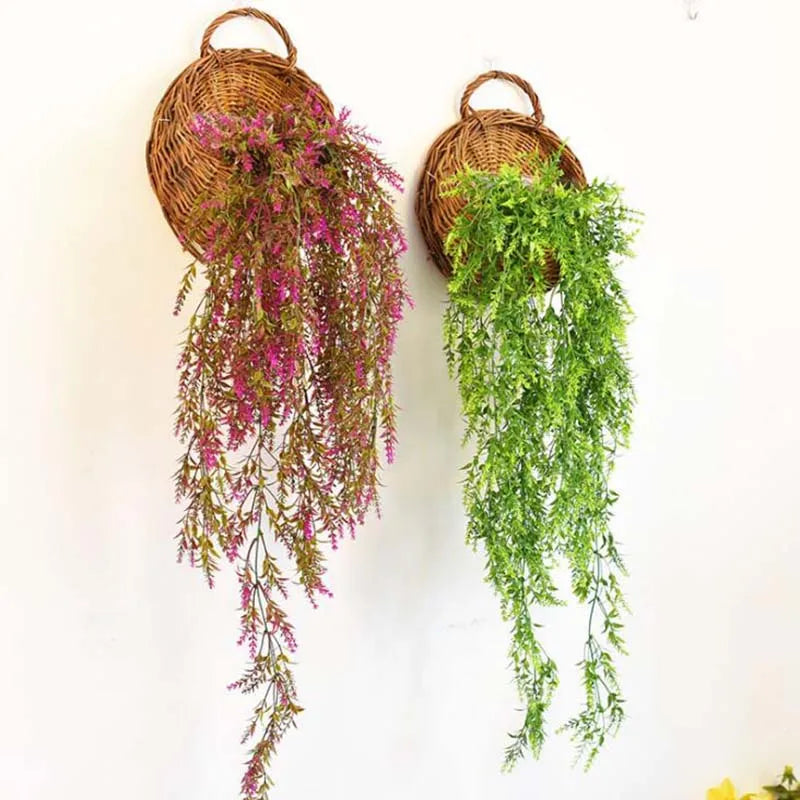 Hand Made Wicker Rattan Flower Planter Wall Hanging Wicker Rattam Basket Garden Vine Pot Plants Holder Garden Pots Wall Planter Quick Pick Grocers