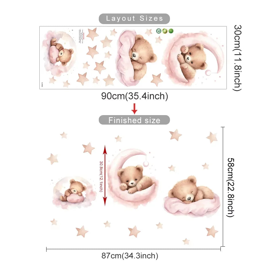 Pink Cartoon Bear Balloon Wall Stickers for Kids Room Decoration Baby Girls Baby Boys Room Wall Decals Kindergarten Nursery Room Quick Pick Grocers