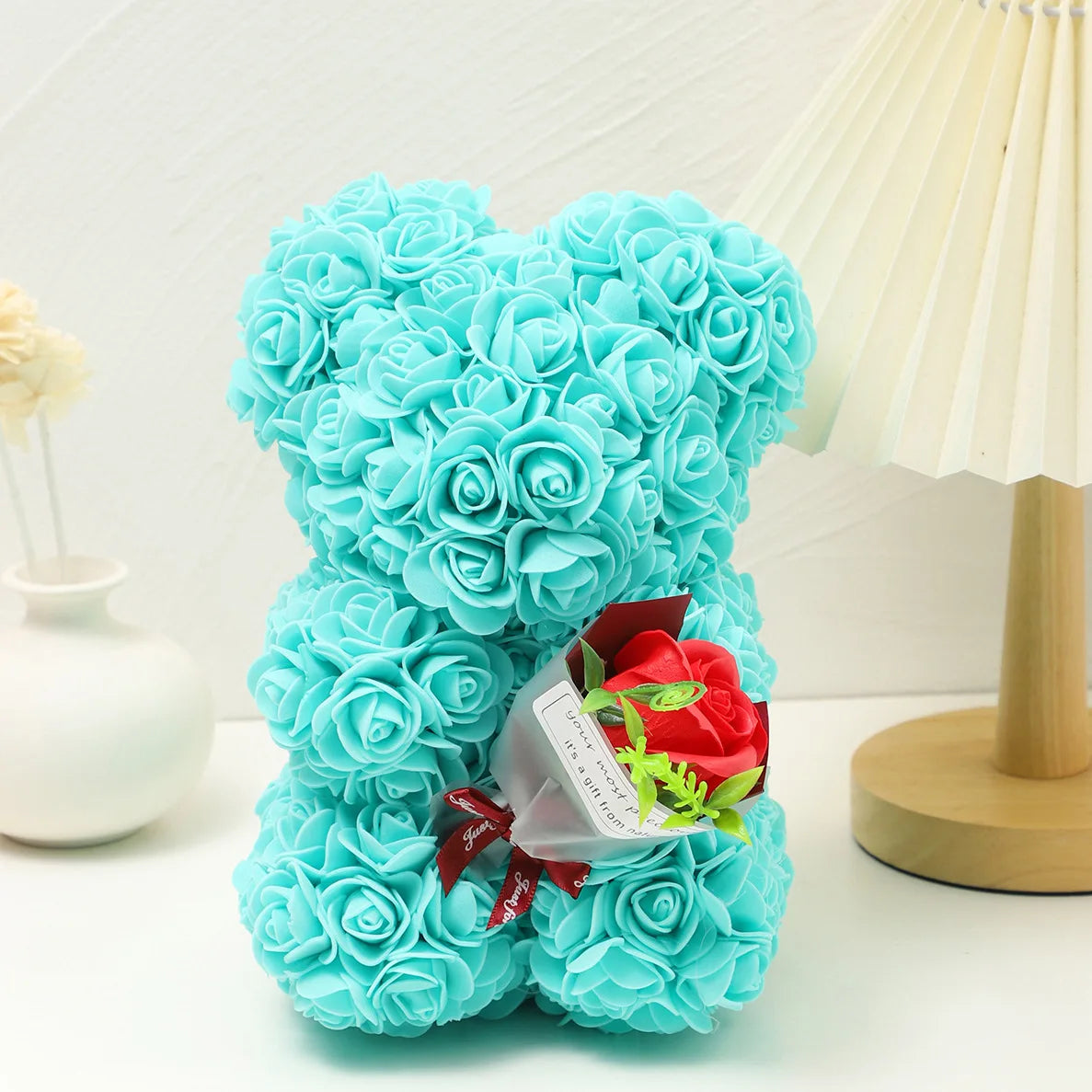 Foam rose teddy bear carry bouquet. Ideal for weddings, Mother's Day, thank you to nurses/teachers or other celebrations! Quick Pick Grocers