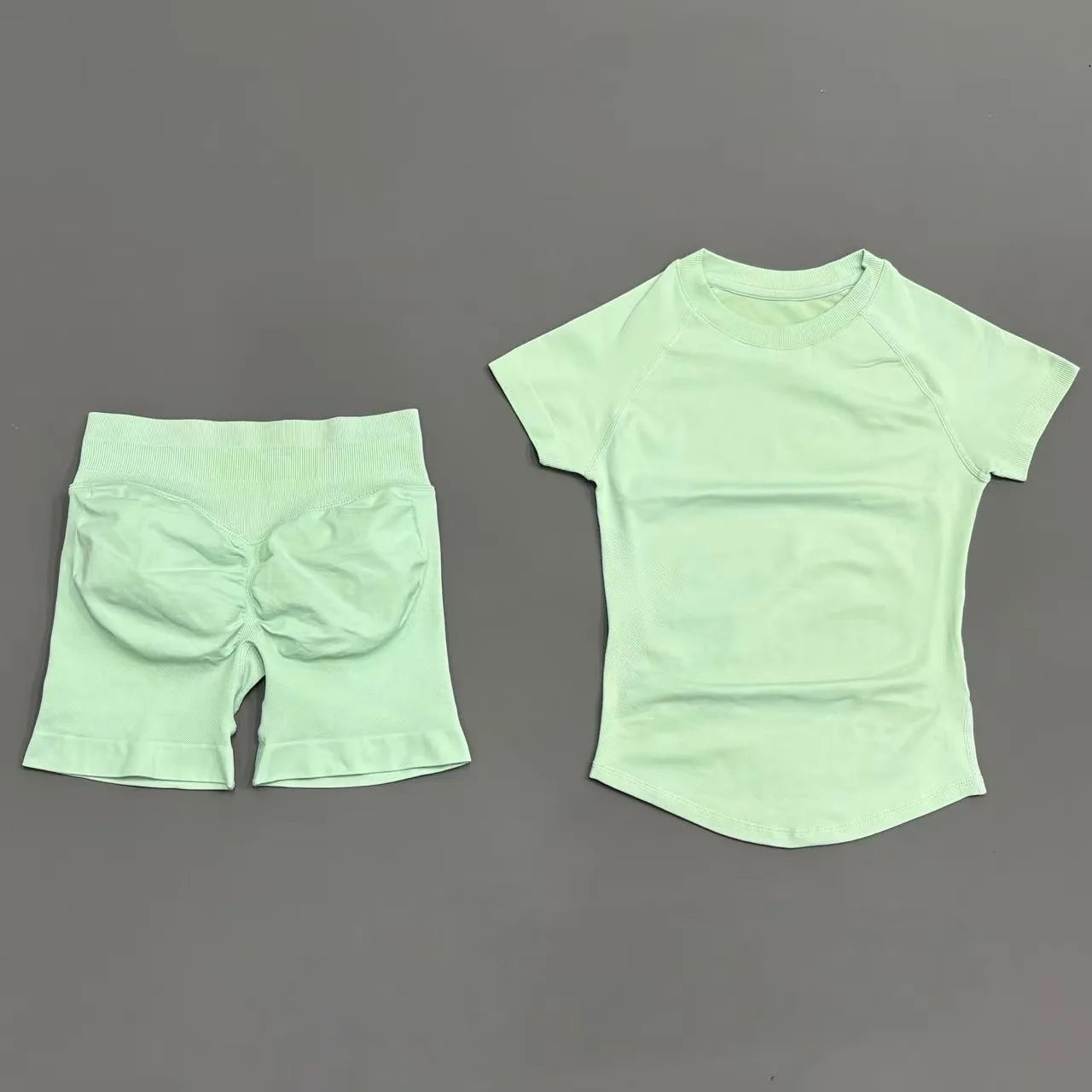 2 Pcs HISTELLO Sports Gym Sets Short Sleeve Seamless Yoga Clothing Fitness Set Women Workout Running Sports Short Leggings Suit Quick Pick Grocers