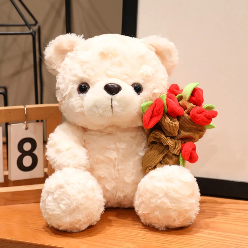 Cute Rose Bear Plush Toy Stuffed Animal Doll Romantic Gift for Girlfriend Valentines Day Birthday and Anniversary Present Quick Pick Grocers
