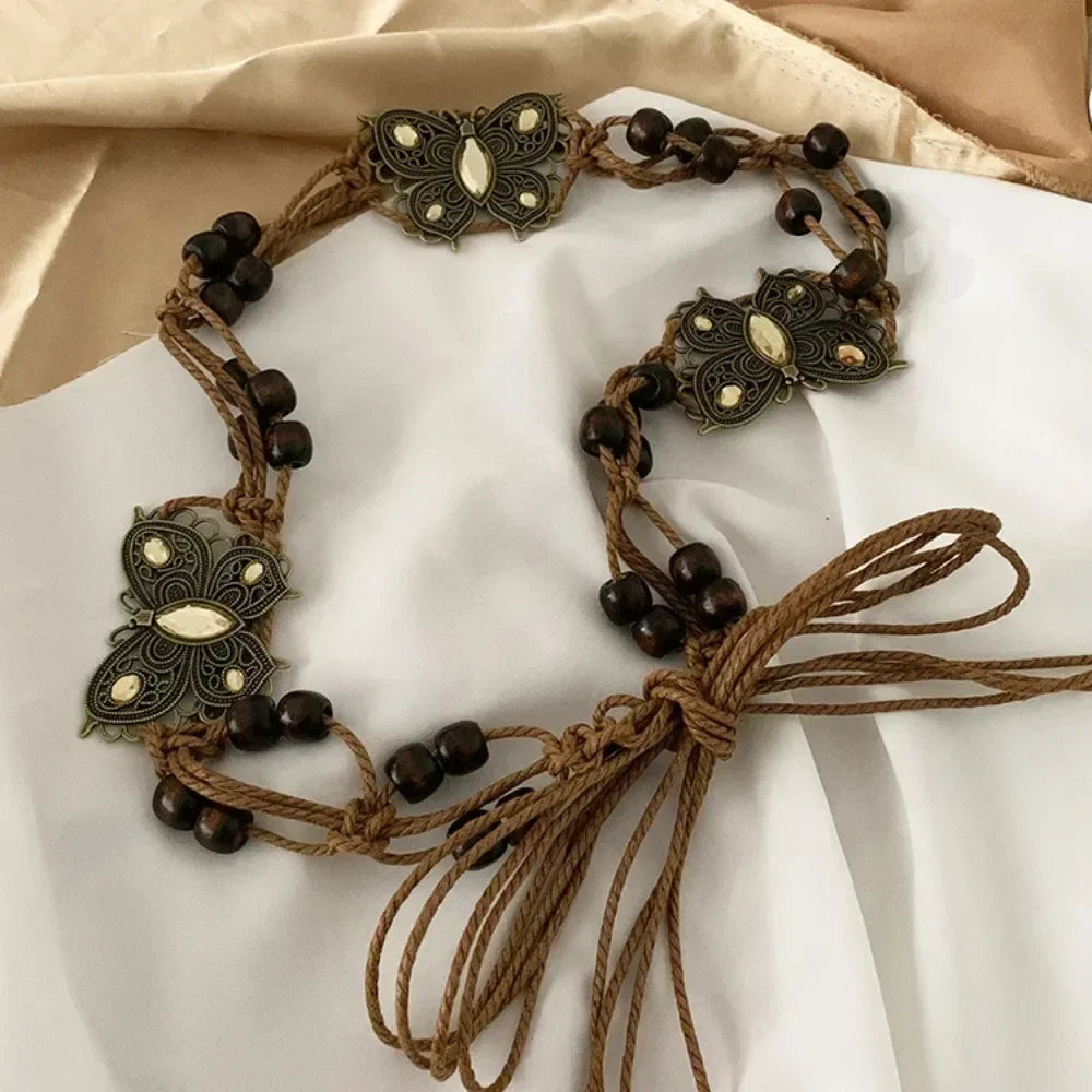 New Butterfly Tassel Waist Chain Y2K Trendy Bohemian Belt Summer Beach Accessories Vintage Flower Bohemian Belt Quick Pick Grocers