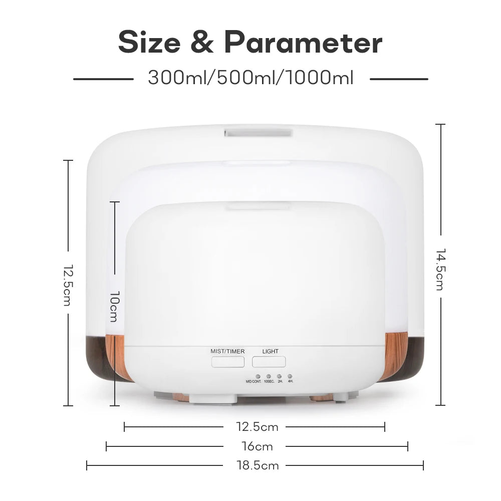 Air Humidifier Essential Oil Diffuser 300ML 500ML 1000ML With Lights Remote Control Ultrasound Electric Aromatherapy Diffuser Quick Pick Grocers