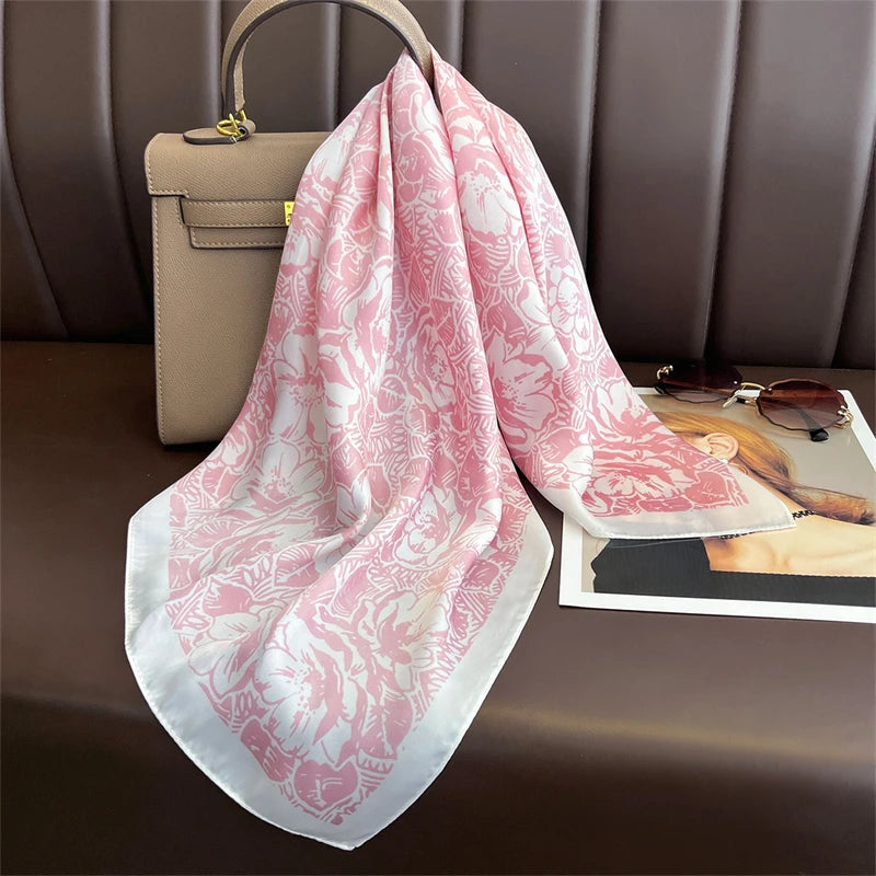 2025 New Fashion 70X70cmPrinted Women's Scarf Pashmina Silk Scarf Square Shawl Decorative Headband Neck Luxury Design Bandana Quick Pick Grocers