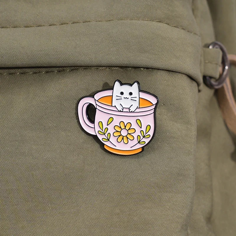 Creative Coffee Cup Animal Collection Enamel Pins Ghost Duck Capybara Frog Brooch Lapel Badge Cute Halloween Jewelry Kid Gift  ﻿ Quick Pick Grocers