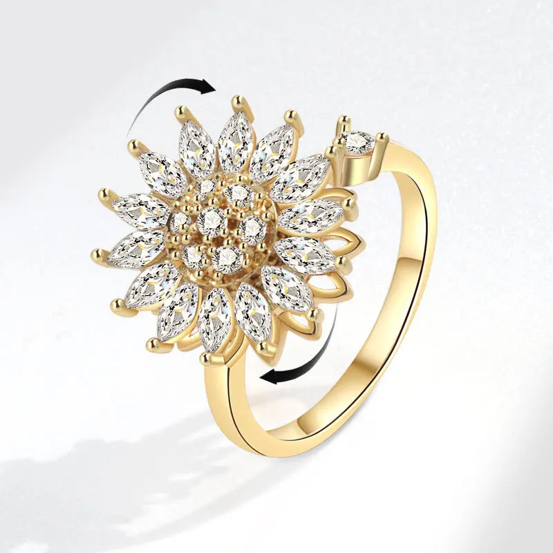 VENTFILLE 925 Sterling Silver Sunflower Diamond Zircon Rotatable Ring For Women Gift Relieve Stress Ring Jewelry Wholesale Quick Pick Grocers
