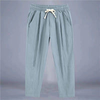 Men's Trousers Cotton Linen Fashion Casual Pants Solid Color Breathable Loose Shorts Straight Drawstring Pants Streetwear Men Quick Pick Grocers
