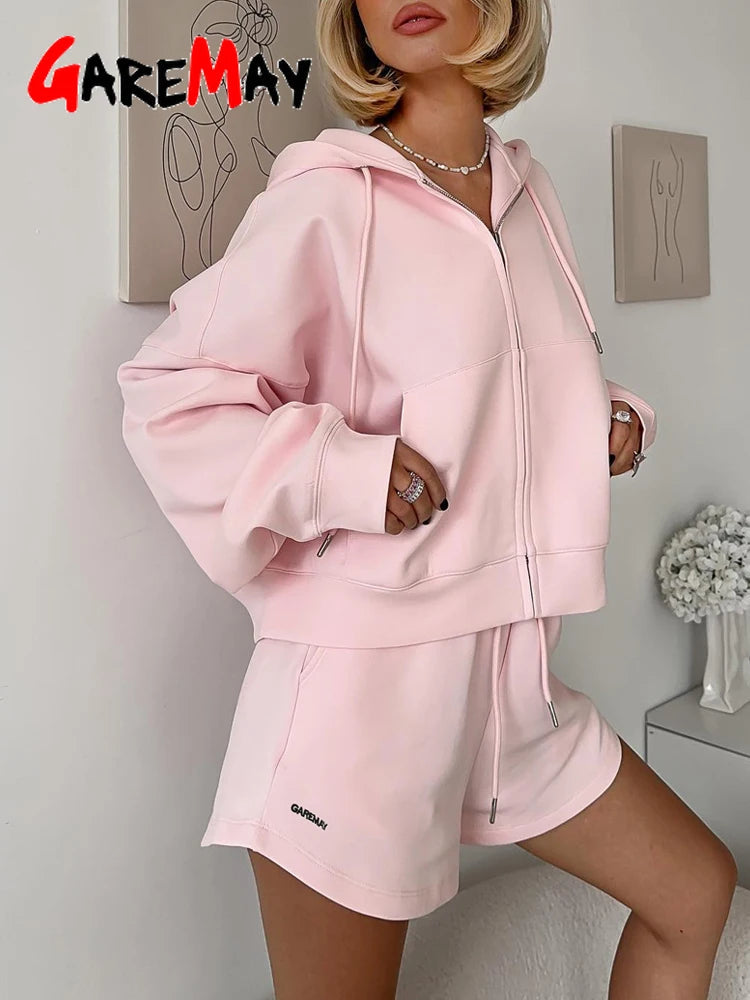 Spring Women's Summer Suit with Shorts Cotton Oversize Pink  Top and Shorts Set Two-piece Casual Tracksuit with Shorts for Women Quick Pick Grocers