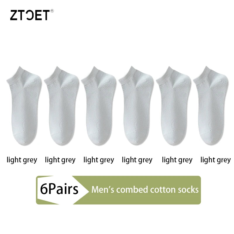 6Pairs High Quality Men Combed Cotton Socks Short Breathable Odor proof and antibacterial Business Spring Summer for Male sock Quick Pick Grocers