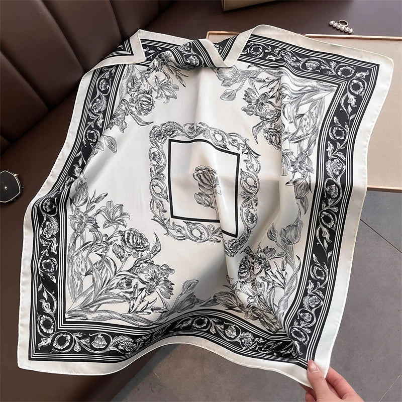2025 Silk Shawl Print Headscarf Cat Hair Wrap Neckerchief Female Satin Square Scarf For Women Headband Foulard Hijab Bandana Quick Pick Grocers