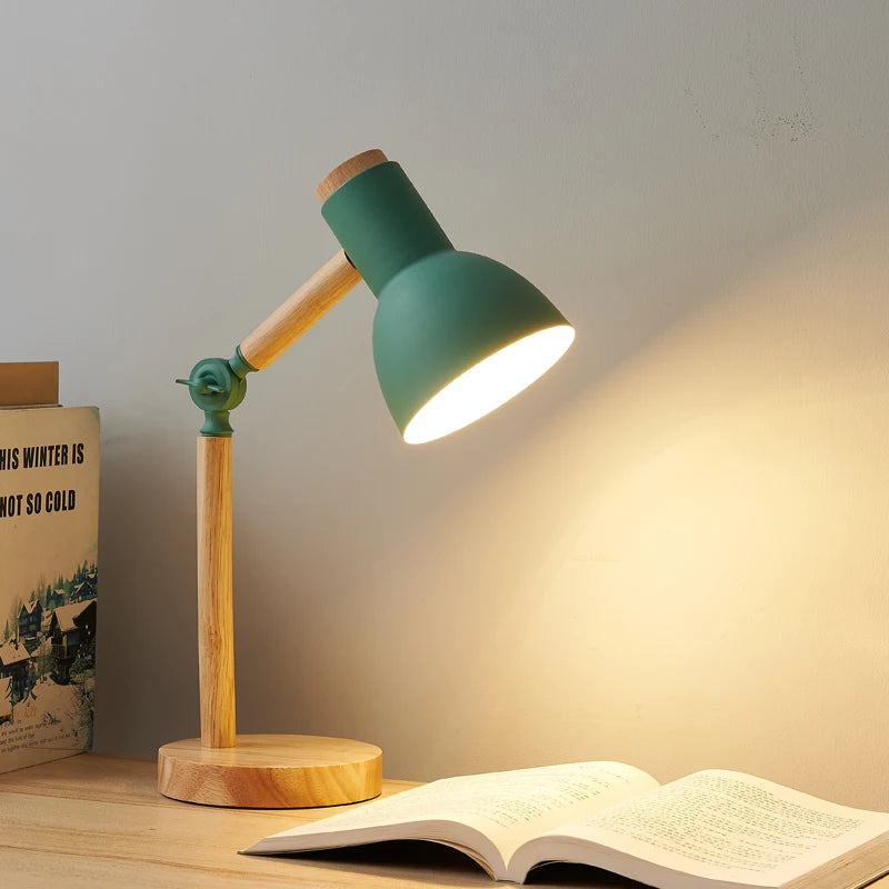 Creative Nordic Table Lamp Wooden Art LED Turn Head Simple Bedside Desk Light/Eye Protection Reading&Bedroom Study Lamp Quick Pick Grocers