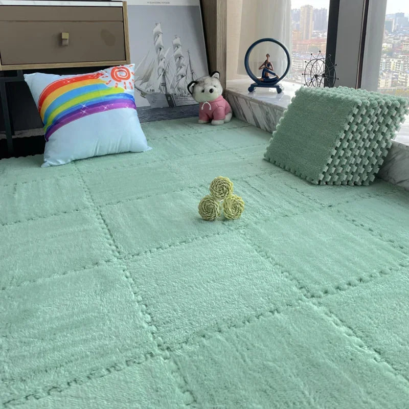 30*30CM Soft Plush Children Kids Rug Play Mat Puzzle Carpet Warm Playmat Interlocking Exercise Tiles Floor Carpet Decoration Mat Quick Pick Grocers