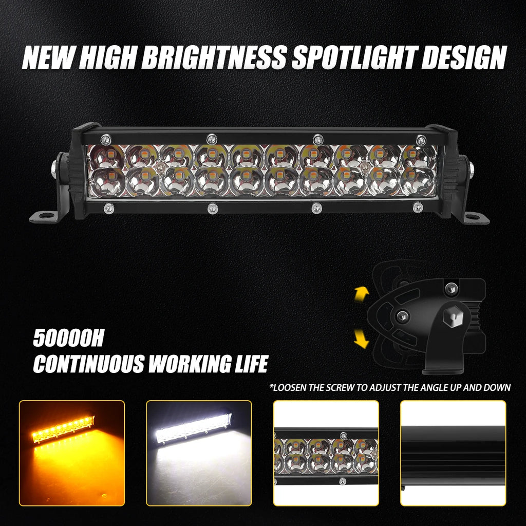 Motorcycle Headlight Light Handlebar LED Light Bar Set 60W LED With switch Kit Fits Most 7/8” Handlebars White Yellow Flicker