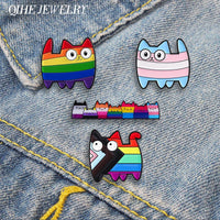 LGBT Pride Rainbow Striped Cat Brooch Enamel Pins Cute Cartoon Big Eye Kitten Brooch Lapel Badge Animal Jewelry Gift for Friends Quick Pick Grocers
