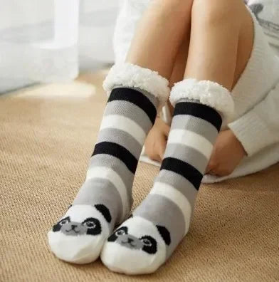 Christmas Gift Slipper Socks Women Thermal Winter Warm Plush Non slip Grip Sleeping Floor Short Sock Fuzzy Fluffy Female Cartoon Quick Pick Grocers