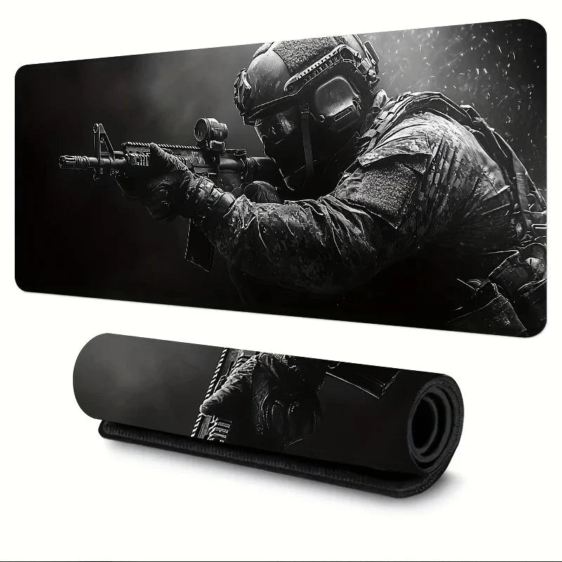 Large Mouse Pad Tactical Soldier Design Non-Slip XXL desk pad gaming accessories Stitched Edges for Home and game for fps gamer Econic Blanks