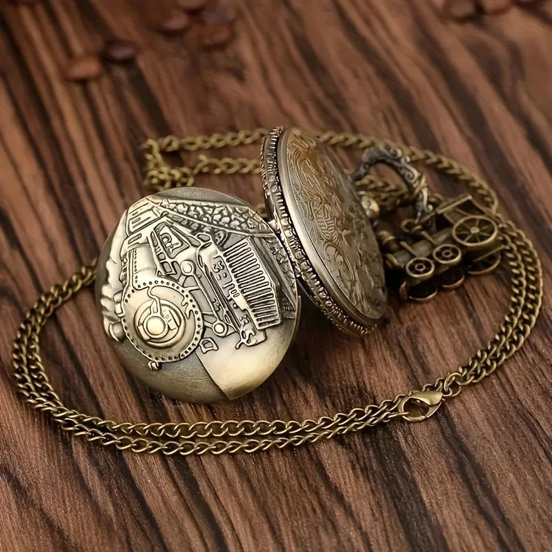 Vintage Bronze Train Locomotive Steampunk Quartz Pocket Watch Necklace Pendant with Chain Best Gift for Men Women reloj bolsillo Quick Pick Grocers
