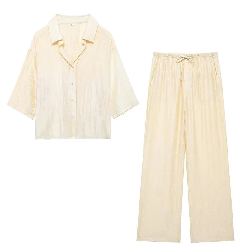 Women's Set 2024 New Fashion Spring Jacquard Loose Ladies Shirt Summer Women Pants Casual Chic Print Set for Women Quick Pick Grocers