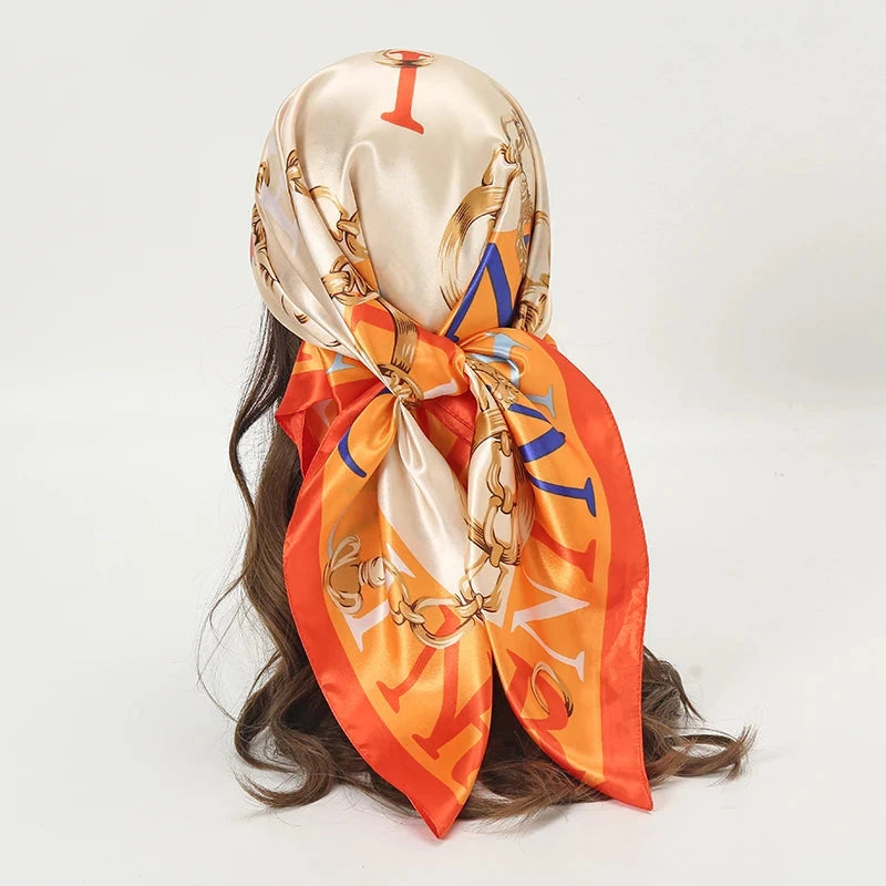 Satin Square Scarf Women Muslim Hijab Elegant 2025 Print Silk Neckerchief Shawl Wraps Headband Handle Hair Accessories Bandana Econic Blanks