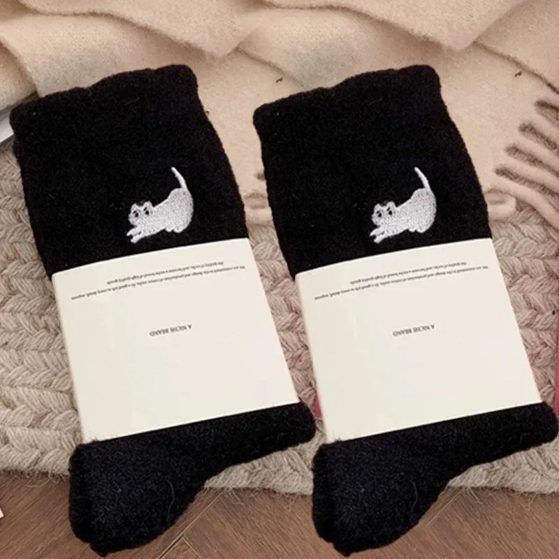 3Pairs Premium Feel Cute Cat Cozy Hairy Mink Velvet Socks Autumn Winter Hosiery Thickened Plush Warm Sleep Home Fluffy Socks Purest Peak