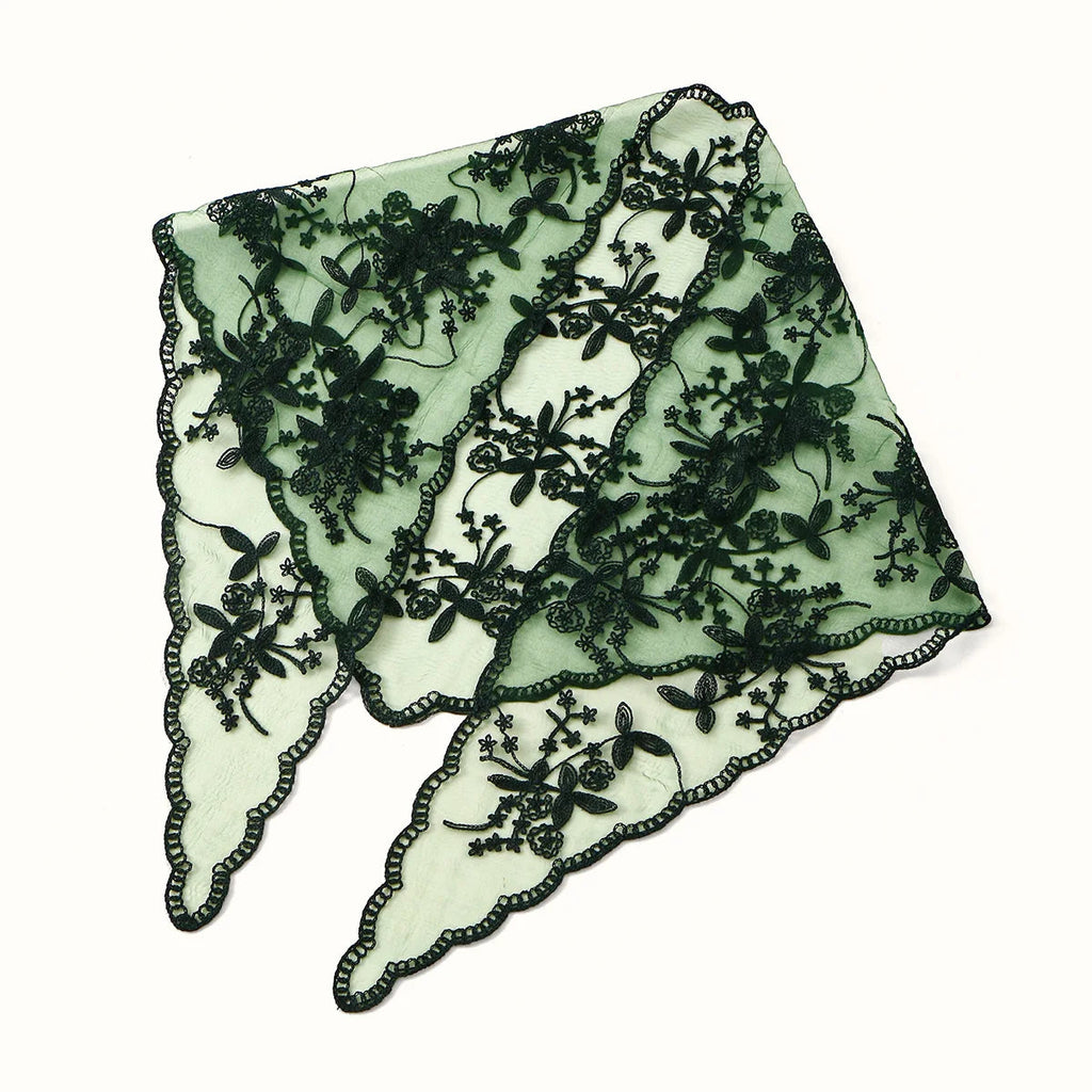 Elegant Lace Scarf Hollow Out Embroidery Foulard Bandana Solid Color Triangular Scarf Thin Vintage HandkerChiefs for Hair Woman Quick Pick Grocers