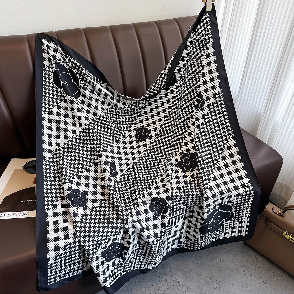 90*90Cm Square Scarf Twill Silk Feeling Women Head Shawls and Wraps Luxury Hair Tree Print Neck Scarves Hijab Bandana Pashmina Quick Pick Grocers